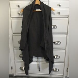 Bryn Walker Linen Lagenlook Cardigan Vest Charcoal Brown M